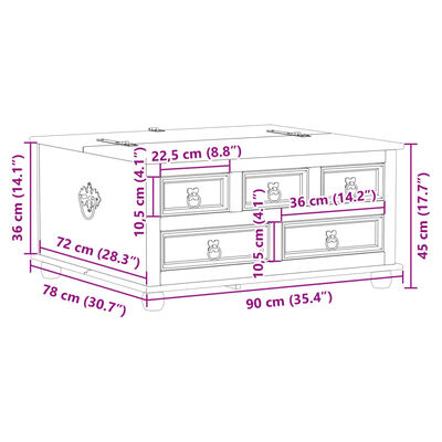 vidaXL Caja de almacenaje Corona madera maciza de pino 90x78x45 cm