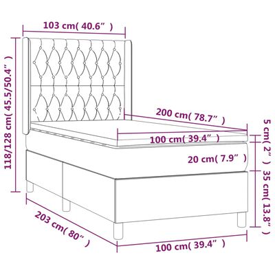 vidaXL Cama box spring con colchón tela marrón oscuro 100x200 cm