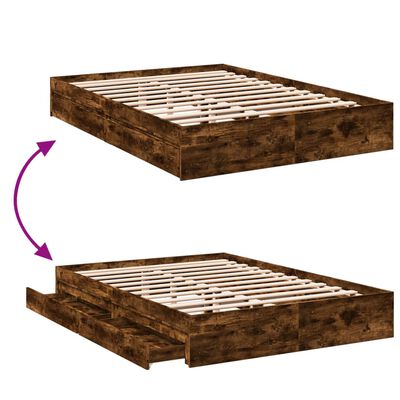 vidaXL Cama con cajones madera de ingeniería roble ahumado 160x200 cm