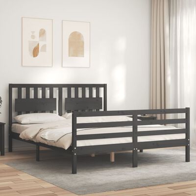 vidaXL Estructura de cama con cabecero madera maciza gris 160x200 cm