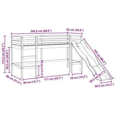 vidaXL Cama alta para niños con cortinas madera pino azul 80x200 cm