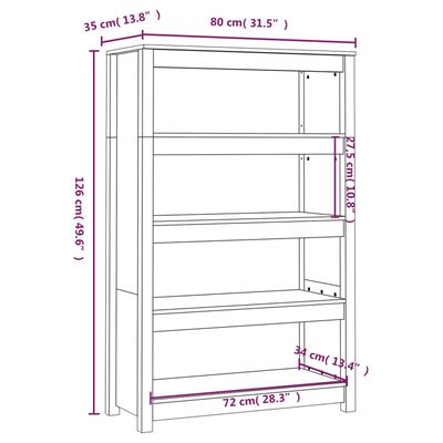 vidaXL Estantería madera maciza de pino blanca 80x35x126 cm