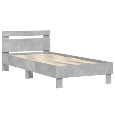 vidaXL Cama con cabecero madera de ingeniería gris hormigón 90x190 cm