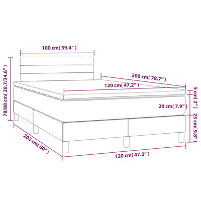 vidaXL Cama box spring con colchón tela marrón oscuro 120x200 cm