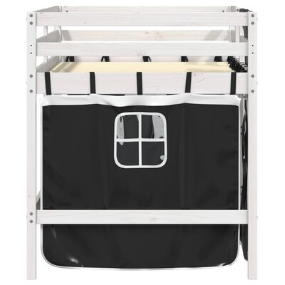 vidaXL Cama alta niños con cortinas madera pino blanco negro 80x200 cm