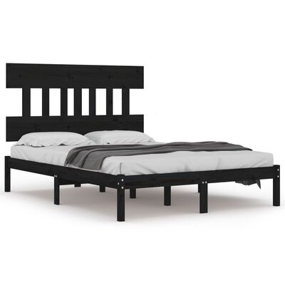 vidaXL Estructura de cama doble madera maciza negra 135x190 cm