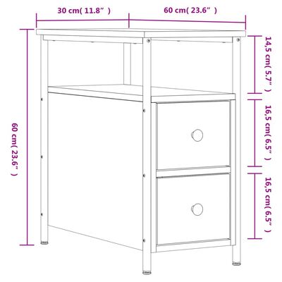 vidaXL Mesita de noche madera de ingeniería marrón roble 30x60x60 cm