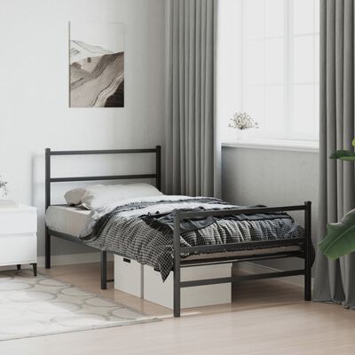 vidaXL Estructura de cama con cabecero y estribo metal negro 107x203cm