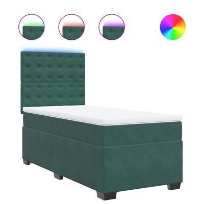 vidaXL Cama box spring con colchón terciopelo verde oscuro 90x190 cm