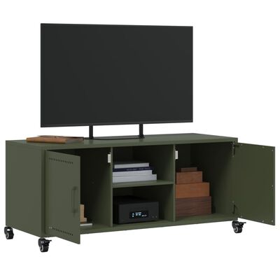 vidaXL Mueble de TV de acero verde oliva 100,5x39x43,5 cm