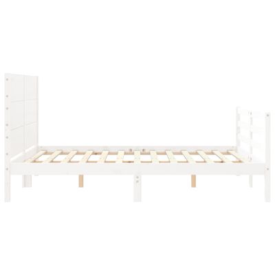 vidaXL Estructura de cama matrimonio con cabecero madera maciza blanco