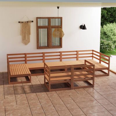 vidaXL Juego de muebles de jardín 9 piezas madera maciza de pino