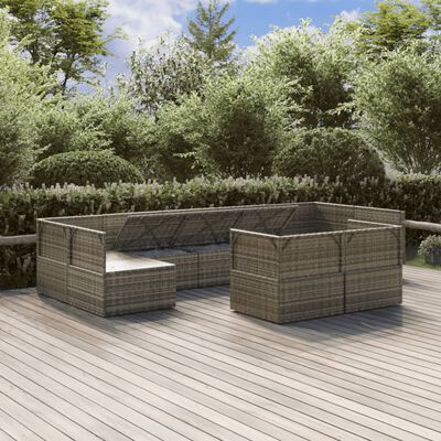 vidaXL Set de muebles de jardín 9 pzas y cojines ratán sintético gris