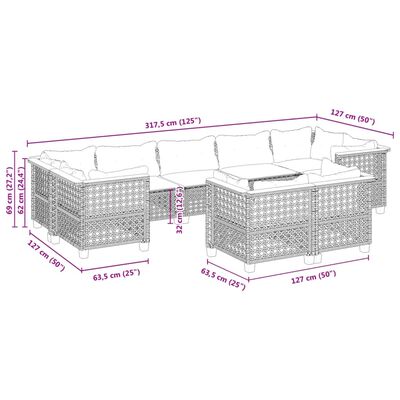 vidaXL Set de sofás de jardín 8 piezas y cojines ratán sintético negro