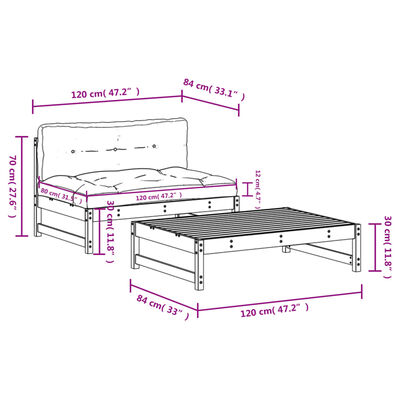 vidaXL Juego de muebles de jardín 2 pzas y cojines madera maciza negro