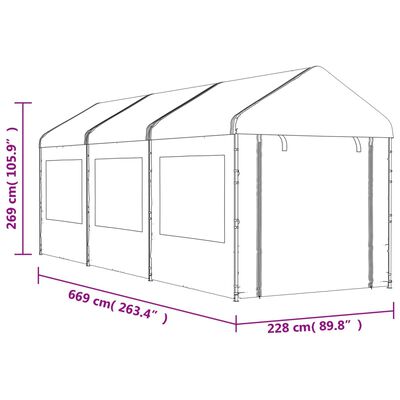 vidaXL Cenador con techo polietileno blanco 6,69x2,28x2,69 m