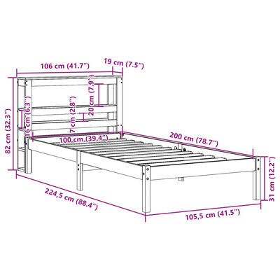 vidaXL Estructura de cama sin colchón madera maciza de pino 100x200 cm