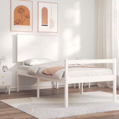 vidaXL Cama para personas mayores con cabecero madera maciza blanco