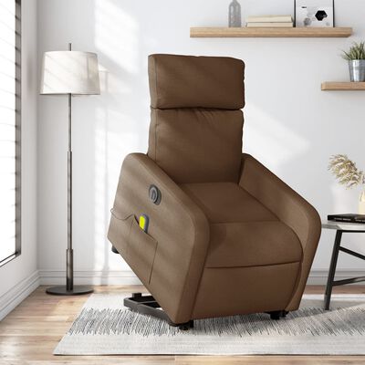 vidaXL Sillón de masaje eléctrico reclinable elevable tela marrón