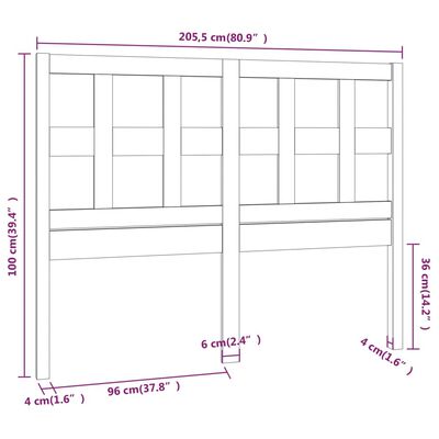 vidaXL Cabecero de cama madera maciza de pino 205,5x4x100 cm