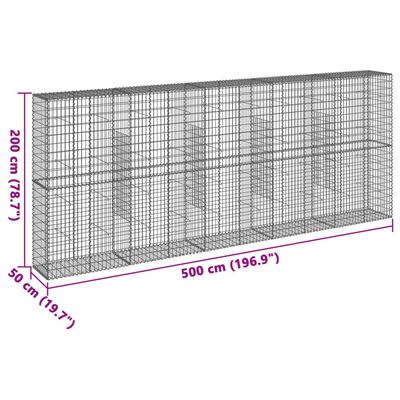 vidaXL Cesta de gaviones con cubierta hierro galvanizado 500x50x200 cm