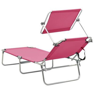 vidaXL Tumbona plegable con toldo aluminio rosa