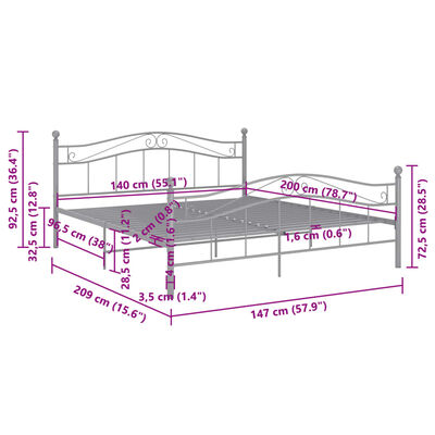 vidaXL Estructura de cama sin colchón metal gris 140x200 cm