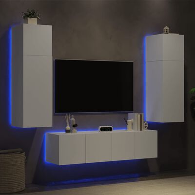 vidaXL Muebles de TV de pared con LED 6 pzas madera ingeniería blanco