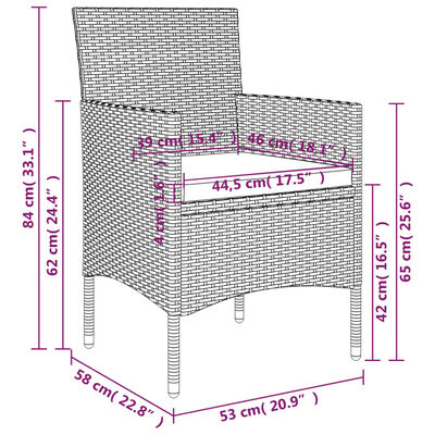 vidaXL Juego de comedor para jardín 5 piezas con cojines gris y negro