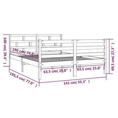 vidaXL Estructura de cama doble de madera maciza blanco 135x190 cm