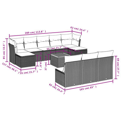 vidaXL Set de sofás de jardín 11 pzas y cojines ratán sintético gris