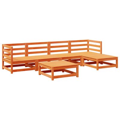 vidaXL Juego de sofás de jardín 6 pzas madera maciza pino marrón cera