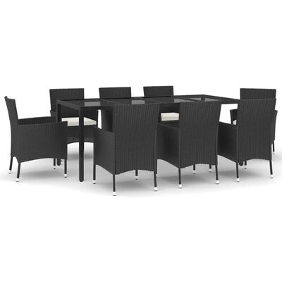 vidaXL Set de comedor de jardín 9 pzas y cojines ratán sintético negro