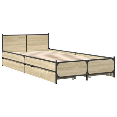 vidaXL Cama con cajones madera ingeniería roble Sonoma 75x190 cm