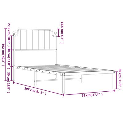 vidaXL Estructura cama sin colchón con cabecero metal blanco 90x200 cm