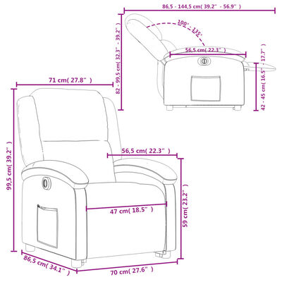 vidaXL Sillón reclinable elevable eléctrico de cuero sintético gris