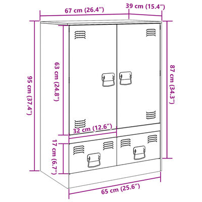 vidaXL Aparador de acero blanco 67x39x95 cm