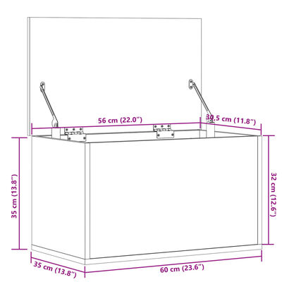 vidaXL Caja de almacenaje madera ingeniería roble ahumado 60x35x35 cm