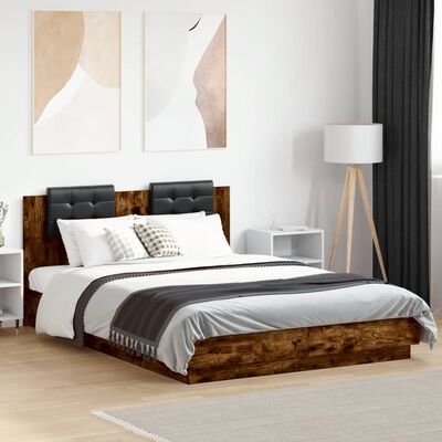 vidaXL Cama con cabecero madera de ingeniería roble ahumado 140x200 cm