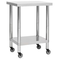 vidaXL Mesa de trabajo para cocina con ruedas acero inox 60x30x85 cm