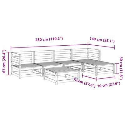 vidaXL Juego de sofás de jardín 6 pzas madera maciza pino marrón cera