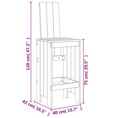 vidaXL Taburetes altos de cocina 2 uds madera maciza pino 40x42x120 cm