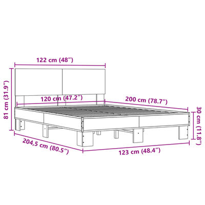 vidaXL Estructura cama madera ingeniería metal marrón roble 120x200 cm