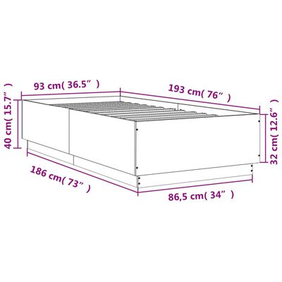 vidaXL Estructura de cama madera de ingeniería roble ahumado 90x190 cm