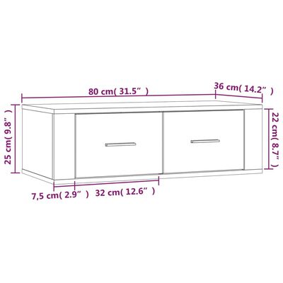 vidaXL Mueble de TV colgante madera gris hormigón 80x36x25 cm