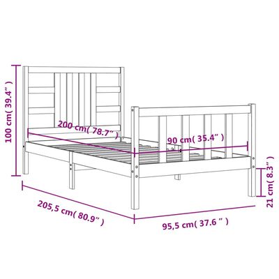 vidaXL Estructura de cama con cabecero madera maciza blanco 90x200 cm