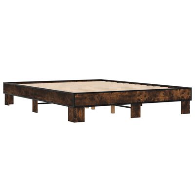 vidaXL Estructura cama madera ingeniería metal roble ahumado 150x200cm