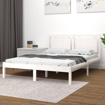 vidaXL Estructura de cama de madera maciza blanca 135x190 cm