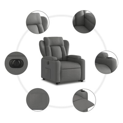 vidaXL Sillón eléctrico reclinable elevable de tela gris oscuro