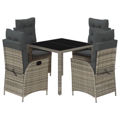 vidaXL Set comedor de jardín 5 piezas con cojines ratán sintético gris